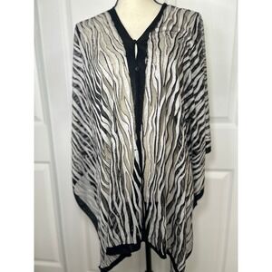 Zebra Print Sheer Kimono Cover Up Black Metallic Lightweight Stylish Duster‎